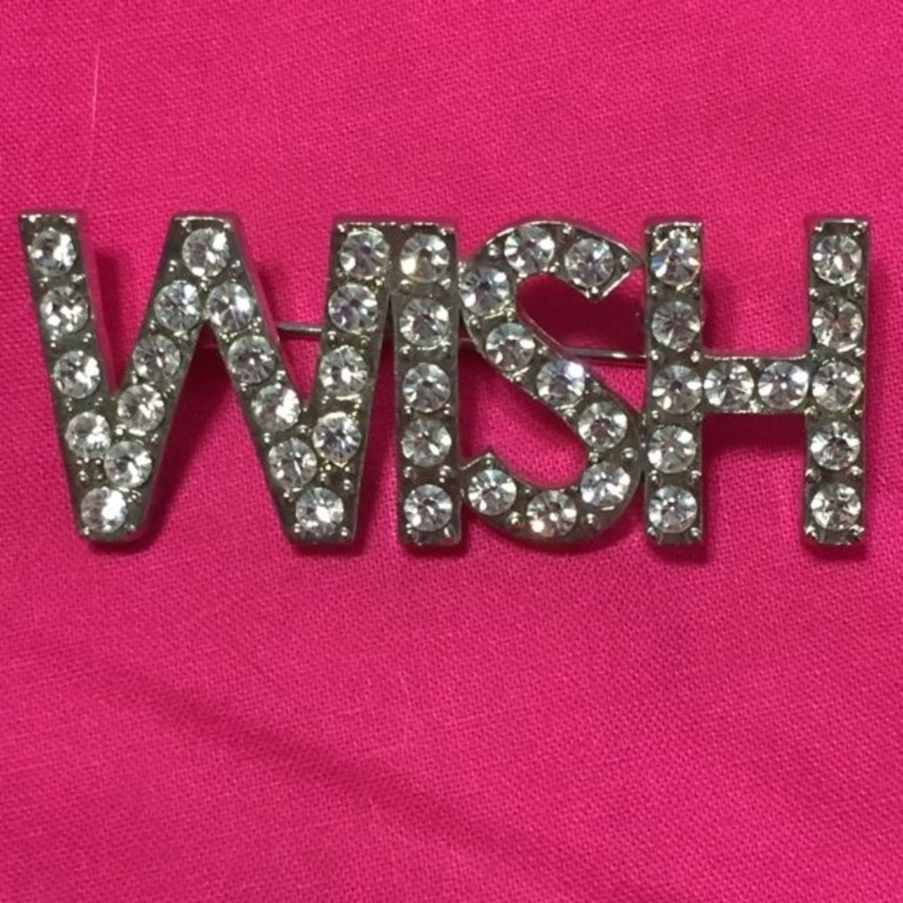 WISH Clear Rhinestone Pin Brooch Silver Tone
